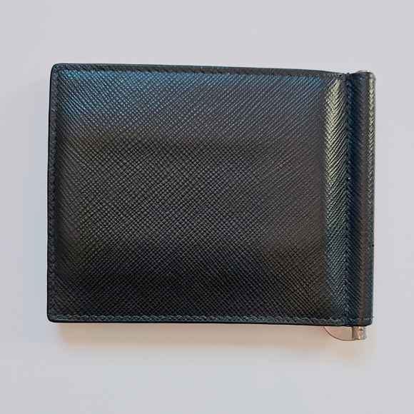 PRADA Black Bifold Credit Card Money Clip Wallet With Logo. - Picture 4 of 11